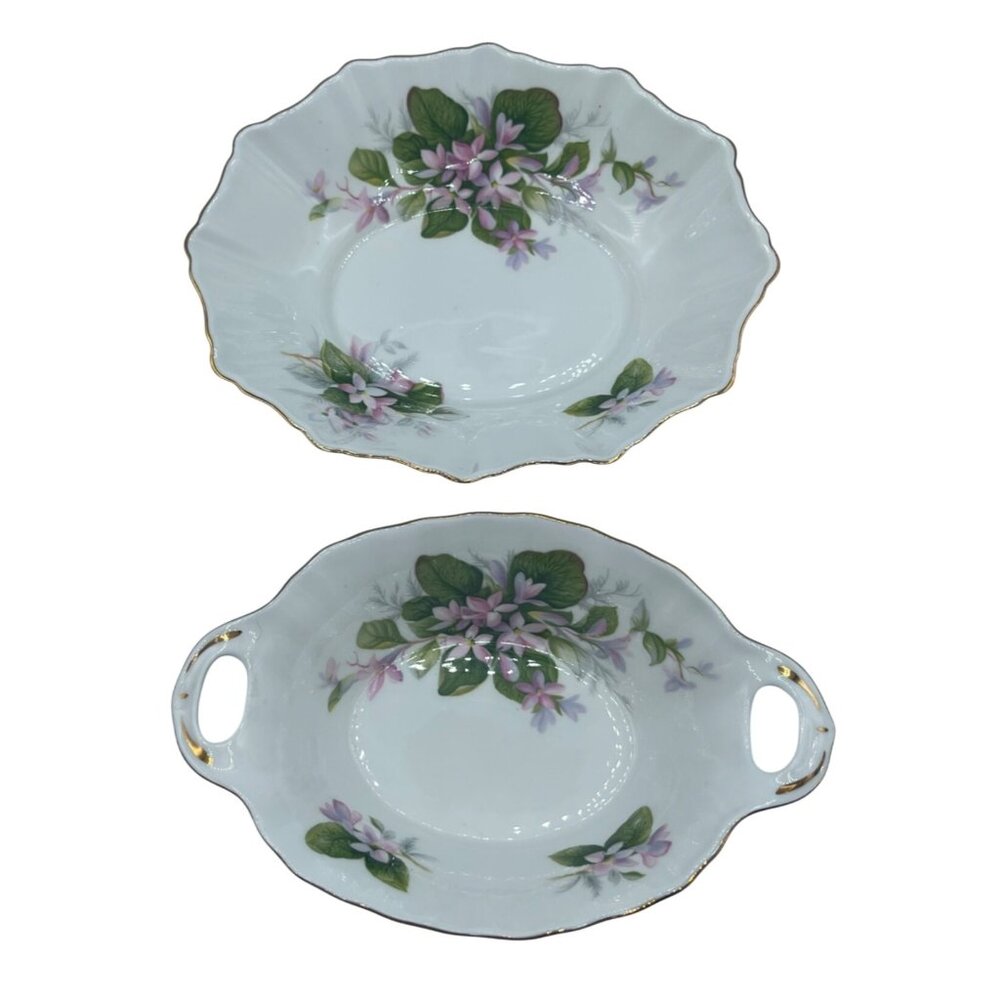 2 VTG Mayflower Candy Trinket Dishes Royal Albert Bone China Floral